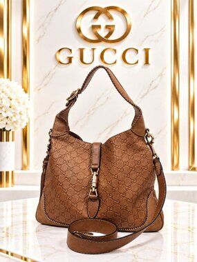 Authentic Gucci New Jackie Guccissima Leather Hobo Shoulder Bag Brown Crossbody